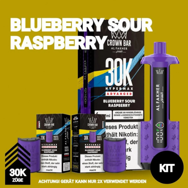 Al Fakher Blueberry Sour Raspberry Crown Bar Hypermax 30k Podkit 22 ml
