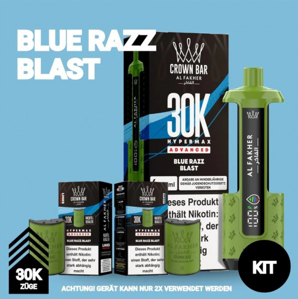 Al Fakher Blue Razz Blast Crown Bar Hypermax 30k Podkit 22 ml
